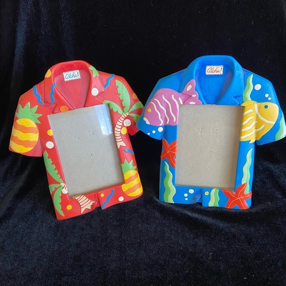 Lot of 2 Tropical Hawaiian Shirt Aloha  3.5” x 5" picture frames Fish Ocean - Picture 1 of 8